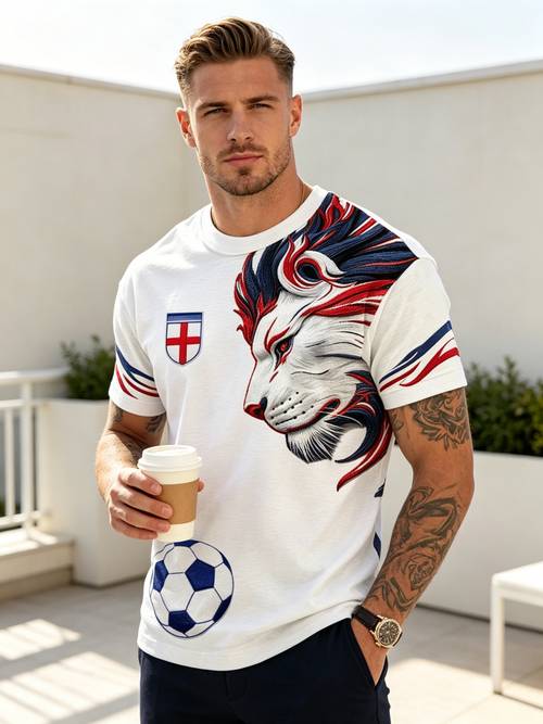 printed design not textured summer men crew neck england lion printed t shirt streetwear casual daily wear