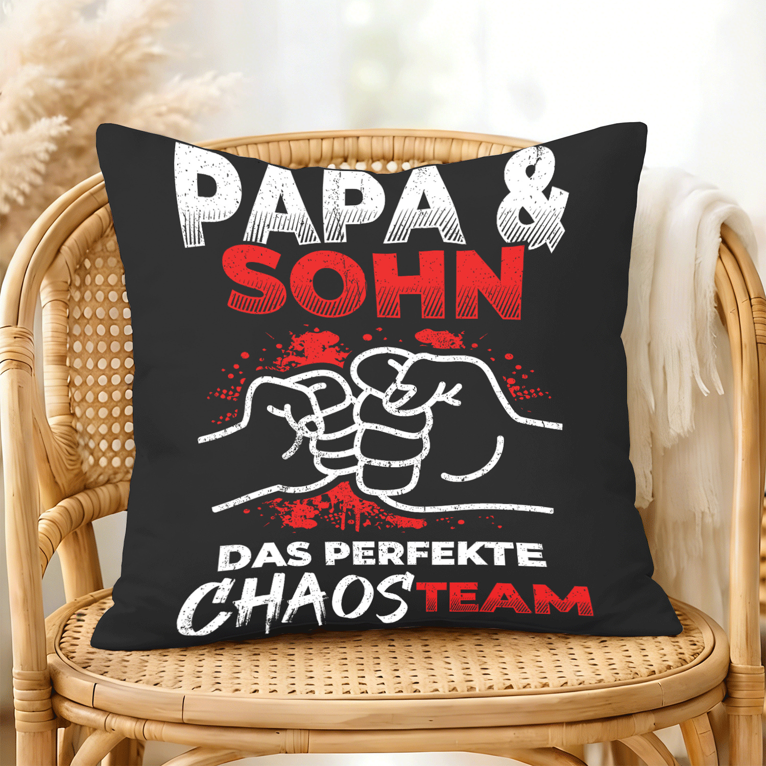 E-shop Mit Text "Papa und Sohn Das perfekte -Team", Schwarzer dekorativer Kissenbezug 1 Stück 45X45Cm Doppelseitiger Druck Kissenbezug für und