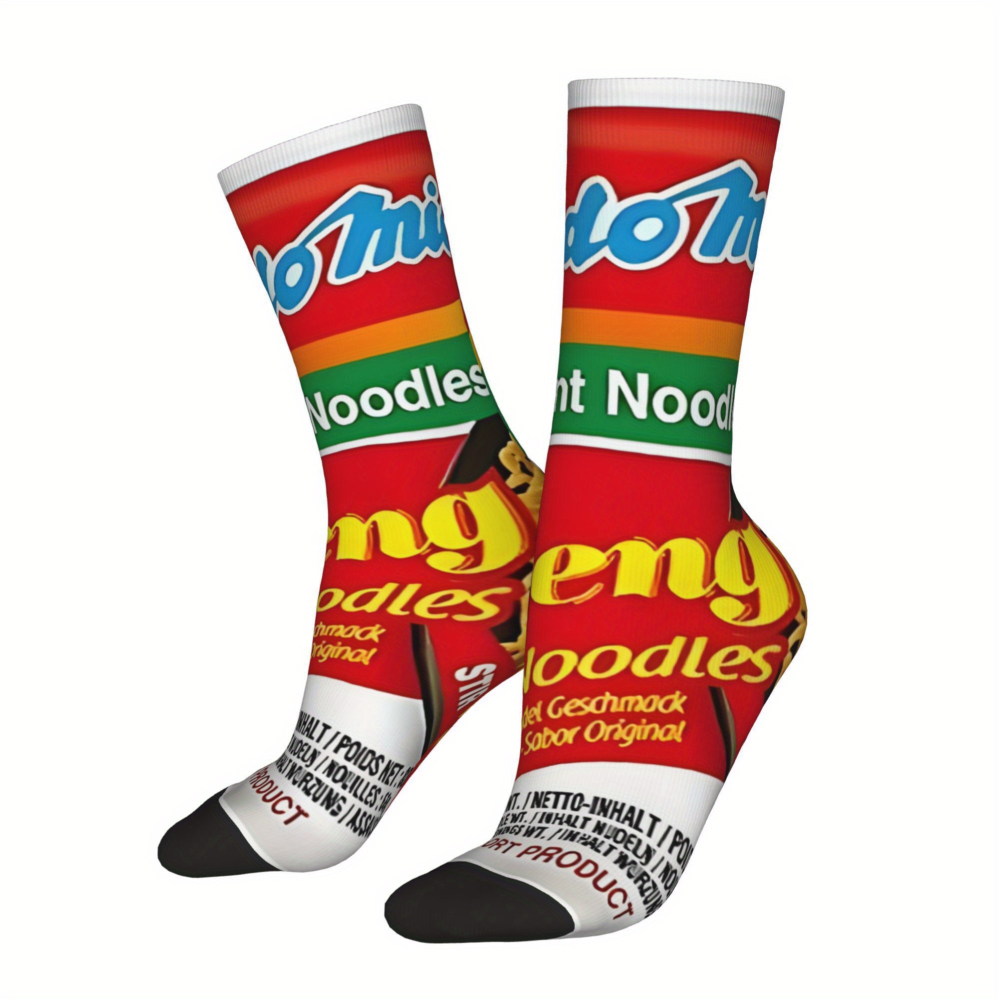 TEMU 1 Pair Hip Hop Vintage Indomie Original Flavour Crazy Men's Compression Socks Unisex Harajuku Seamless Printed Funny Novelty Happy Printing Sock