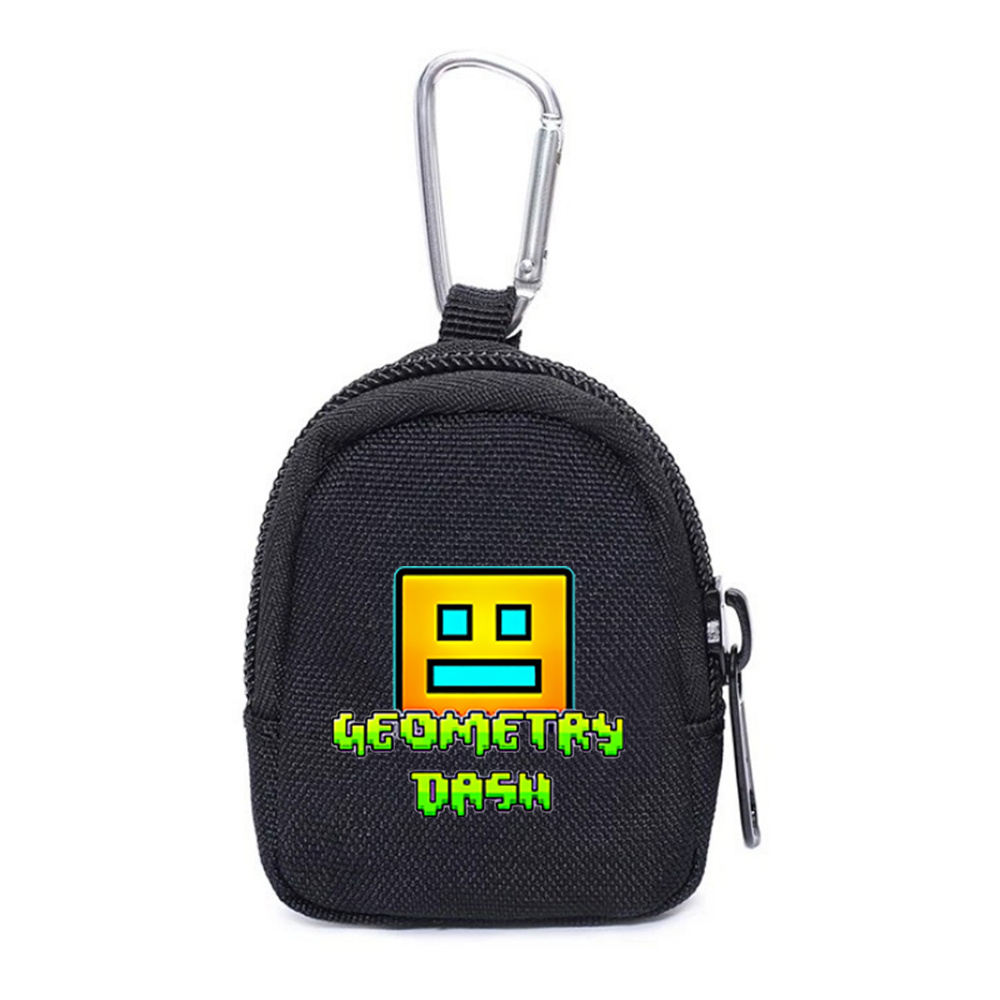 TEMU 1pc Geometry Logo_1 Zipper Coin Pouch With Keychain - Black Oxford Fabric Wallet Organizer, Secure Zipper Closure