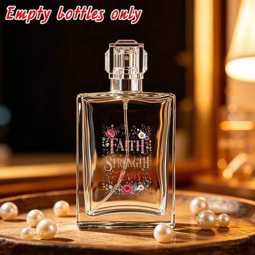 faith strength floral empty glass perfume bottle vintage christian refillable square spray atomizer for travel inspirational gift for women