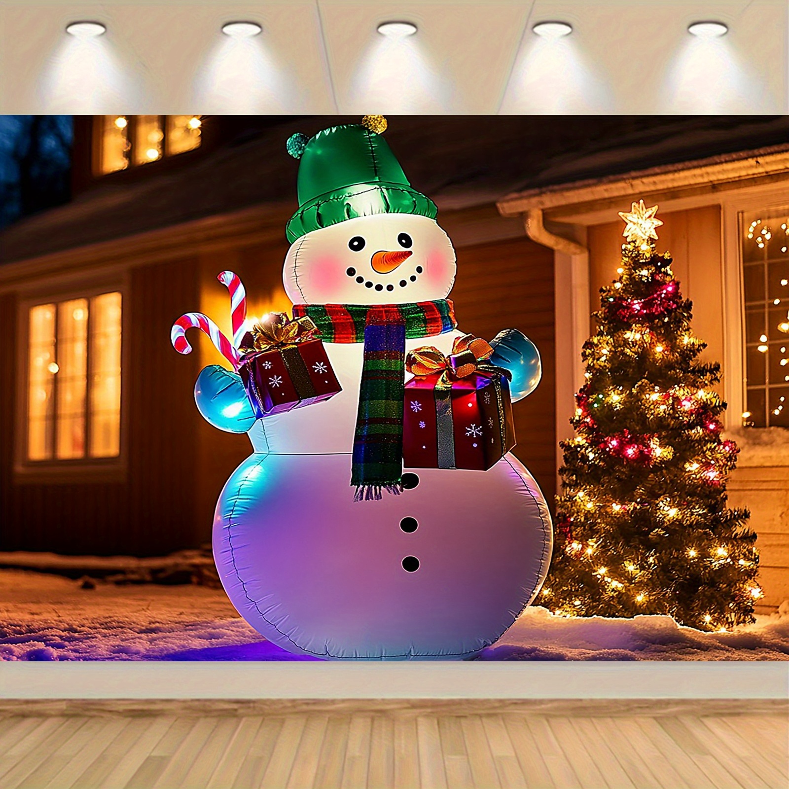 

Christmas Inflatable Snowman Backdrop, 39x59" Or 70.8x90.5", Polyester, No Electricity Needed - Ideal For , Parties & Photo Booths, With Cozy Winter Scene, Inflatable Christmas Decorations