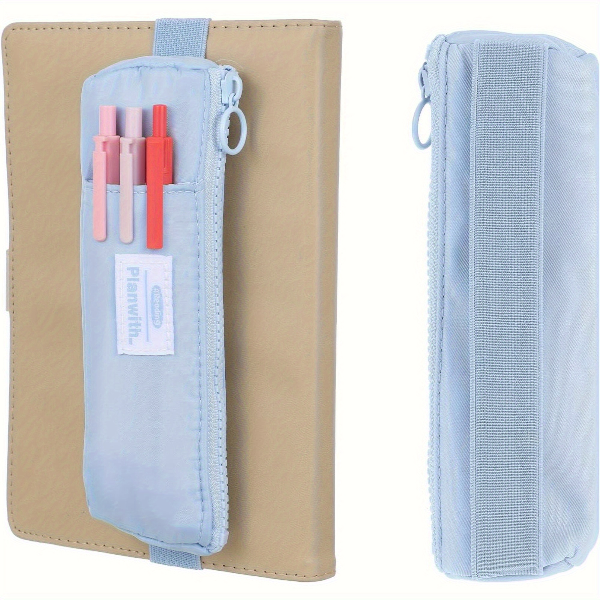 E-shop Schlanker Reißverschluss-Stiftehalter mit verstellbarem Gummiband – Leichter Polyester-Schreibwaren-Etui, sicherer Verschluss für Reisen, Büro