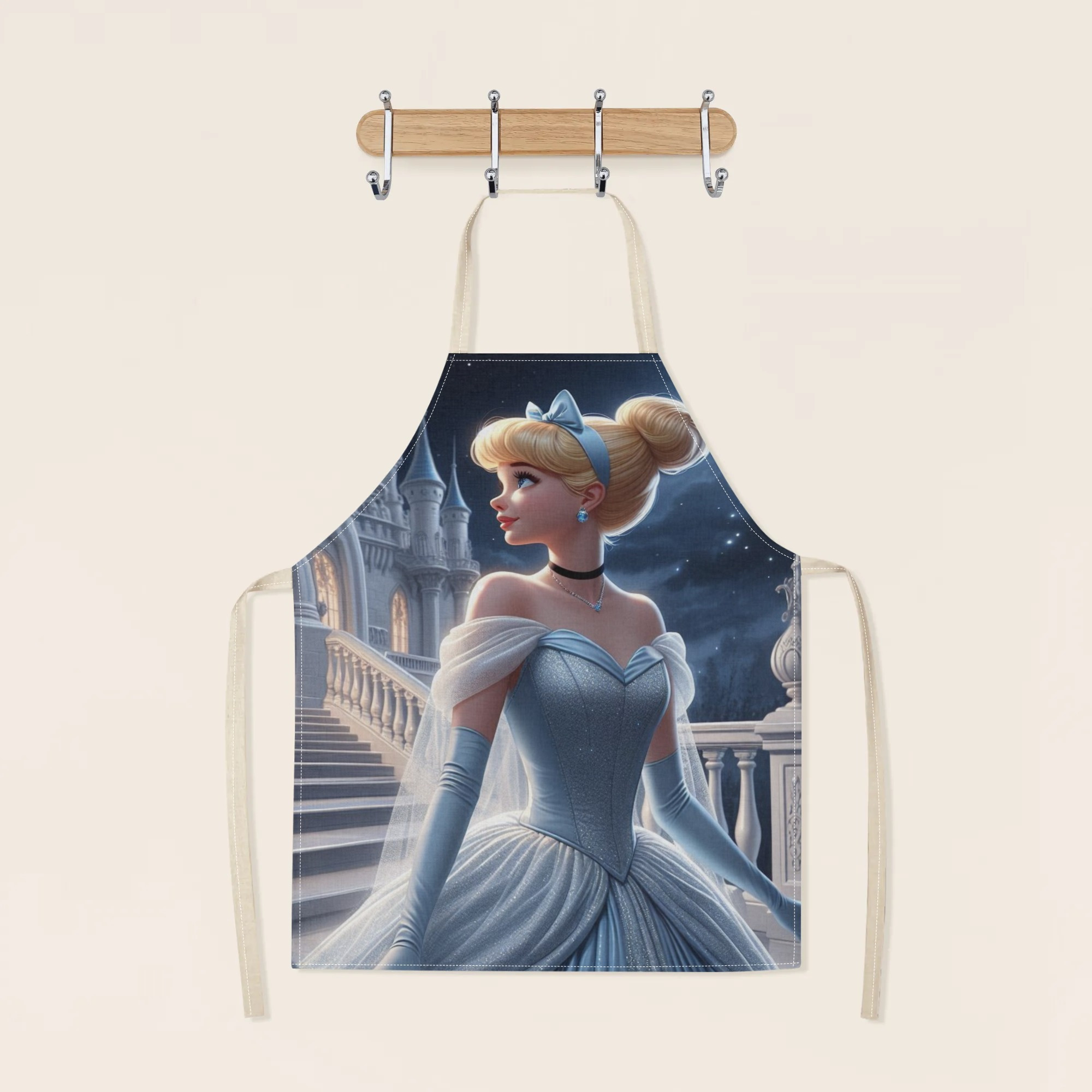 disney   waterproof apron - chic &   100% polyester,   with a glossy finish, featuring   princess in castle setting - ideal for home, hotels, restaurants, supermarkets, and more details 2