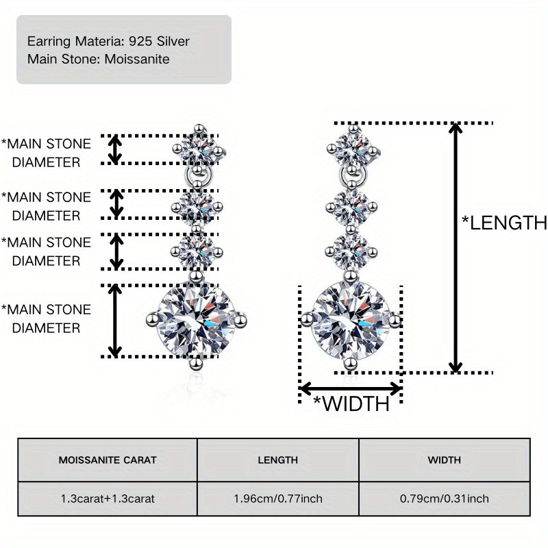 1pc 1.3Carat Exquisitely Crafted Sterling 925 Silvery Dangle Earrings Adorned with Sparkling Moissanite. Boasting An Elegant Vocation Style, They Make A Delightful and Thoughtful Gift for Women