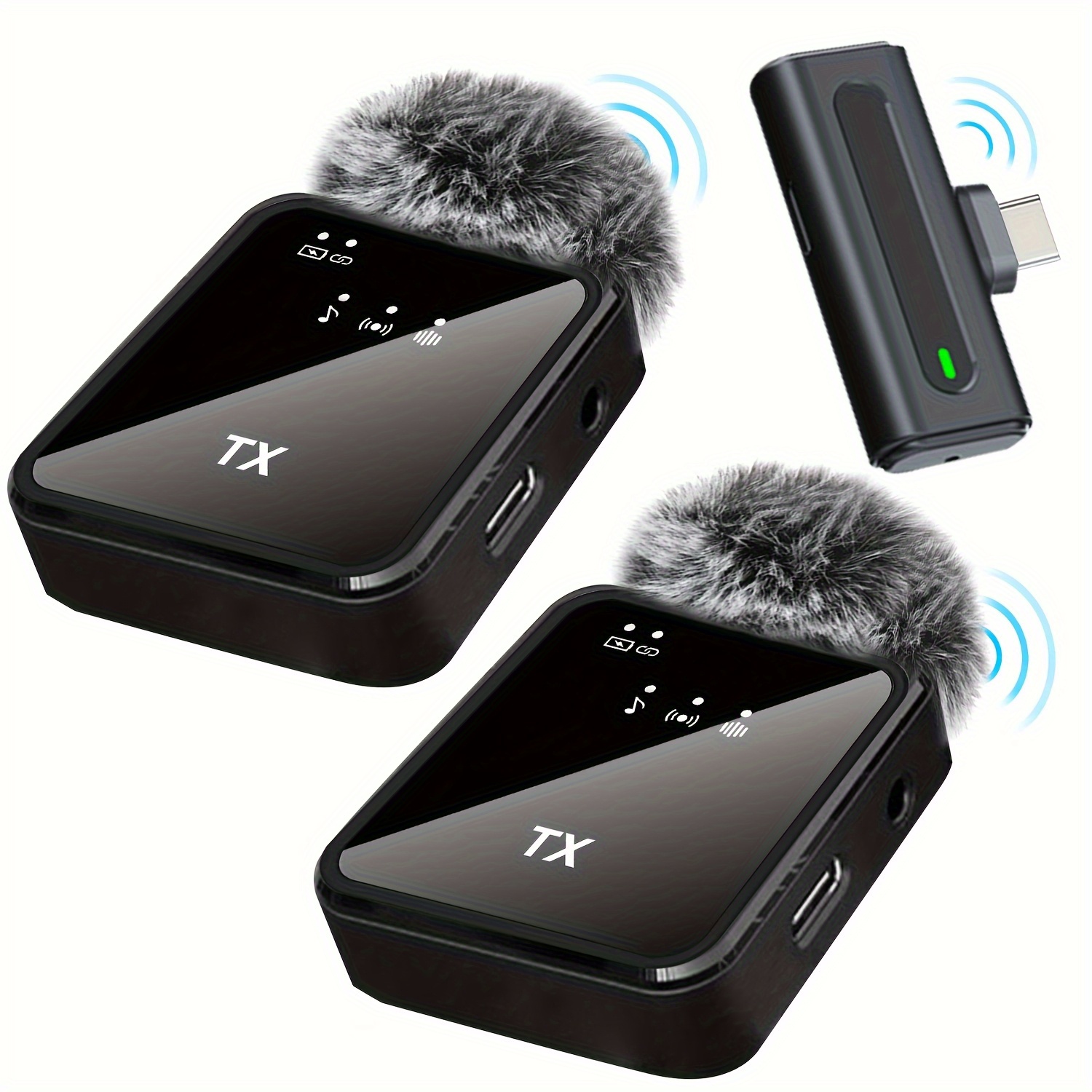 TEMU Wireless Lavalier Microphone Compatible For Usb-c/iphone, Noise Reduction With Dsp Chip, Omnidirectional Clip- Mic, Rechargeable Battery & Furry