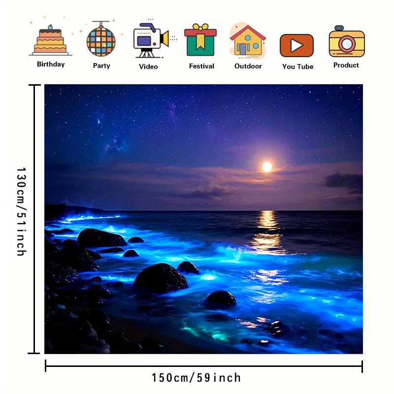 Luminous Night Sea Wall Tapestry Moonlight Waves Starry Sky Decor_voghion.com