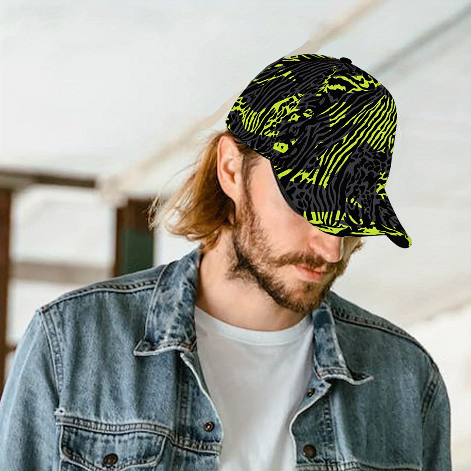 *'s Casual Baseball Cap with Neon Green Contrast Print Lightweight  Adjustable Street Style Hat for Outdoor Sports, Daily Wear Holiday Gift