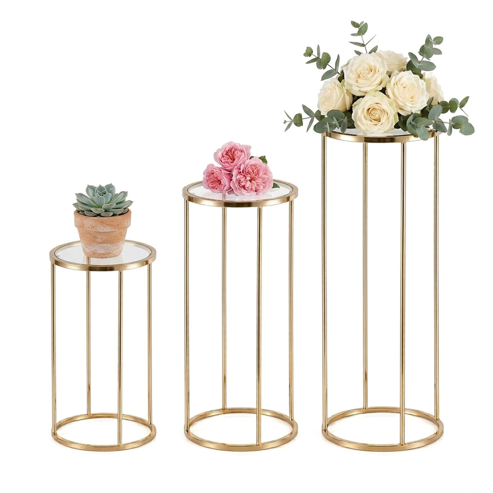 Image of Sturdy 3pcs Metal Display Stand, Cylindrical Decorative Column For Weddings, Birthdays, Parties, Perfect For Dessert Tables And Background Decoration