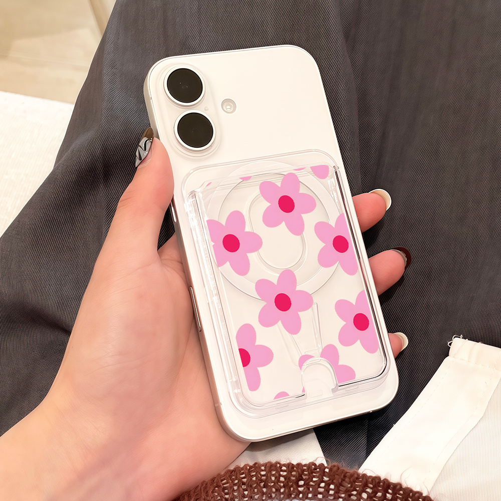 TEMU A And Fashionable Card Holder With A Transparent Pink , Made From Pc Material. Compatible With For , For Iphone, And Other Magnetic Devices. Can
