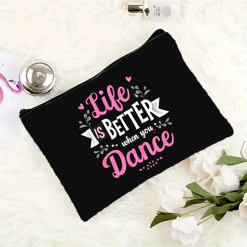 TEMU 1pc, Trousse de Cosmétique Motivante "Quand S'améliore, Tu Danseras" - Pochette Légère à Fermeture Éclair avec Motif Floral, Organisateur