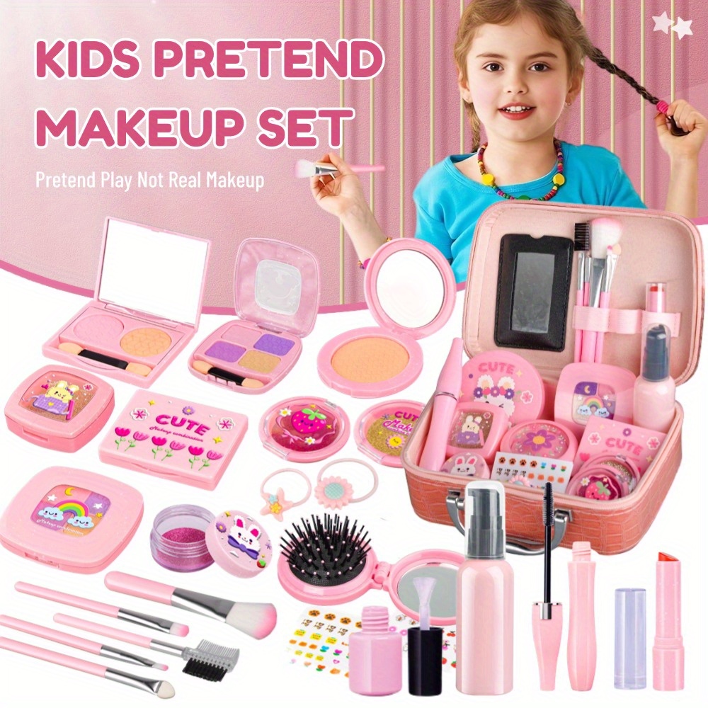girls pink pretend makeup set with handbag   lipstick eyeshadow more non toxic smudge proof cosmetic kit perfect birthday or christmas gift for girls aged 3 12 makeup kit 0