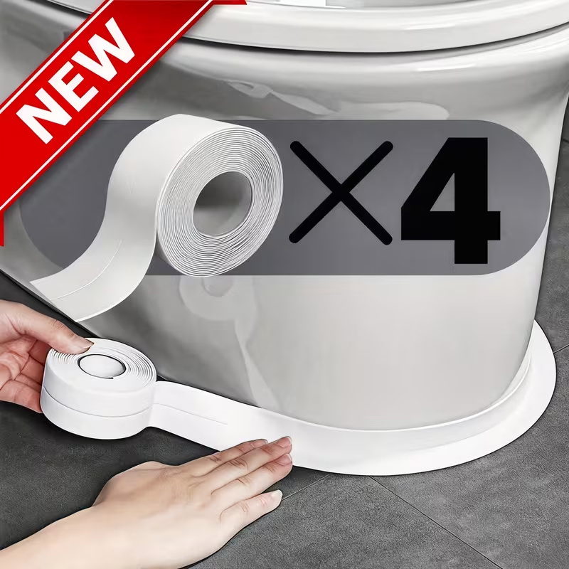 TEMU 4 Rolls Long-lasting Caulk Tape Self-adhesive Waterproof, White Caulking Tape For , No Tools Needed, Bathroom Accessories, Industrial-grade