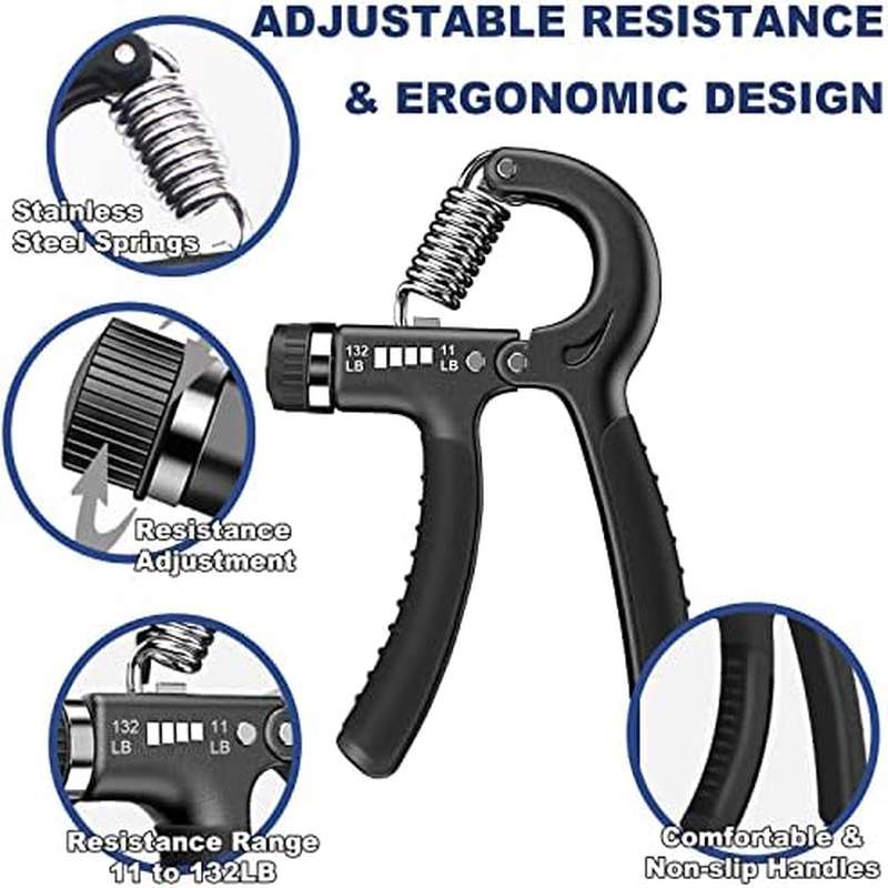 2 pack adjustable grip strength trainer with ergonomic non-slip handle & 11-132 lbs   - heavy duty hand & forearm strengthener for muscle building,   recovery, - durable plastic construction, portable manual operation for home gym, office, travel - ideal for athletes, fitness &   (beginner to advanced) - ideal for    , tennis,, weightlifting training, hand muscle trainer, workout equipment home, wrist strength trainer Product details 4