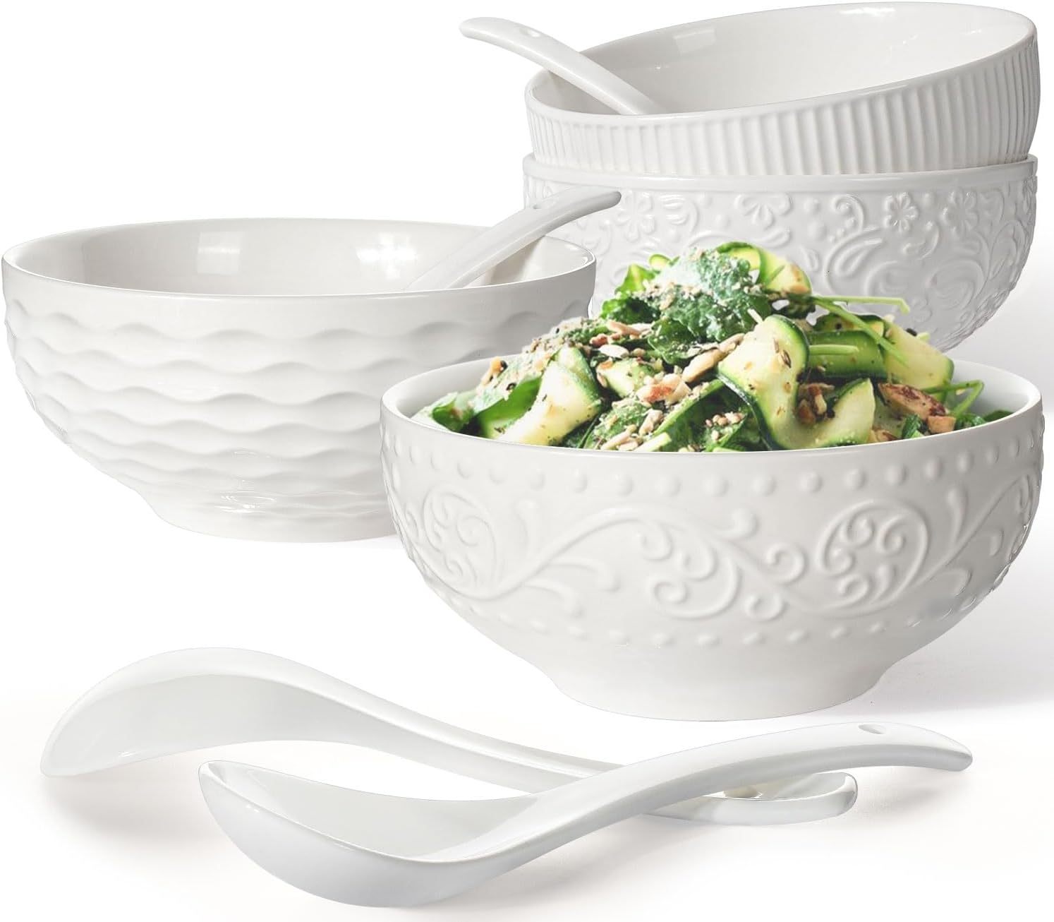 Salad Pho Soup Bowls Set for Eating, 55oz Lareina Extra Large Stackable Ram Lareina Salad Pho Soup Bowls Set for Eating, 55oz Extra Large Stackable  Ramen Pasta Ceramic Serving Bowls, Big Round Microwavable Porcelain Bowls  for
