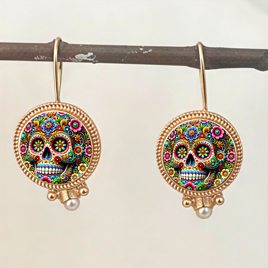 TEMU Boucles d'oreilles en sucre, 2 pièces, Boucles d'oreilles à fleurs, Boucles d'oreilles du Jour des Morts, Boucles d'oreilles d'art mexicain,