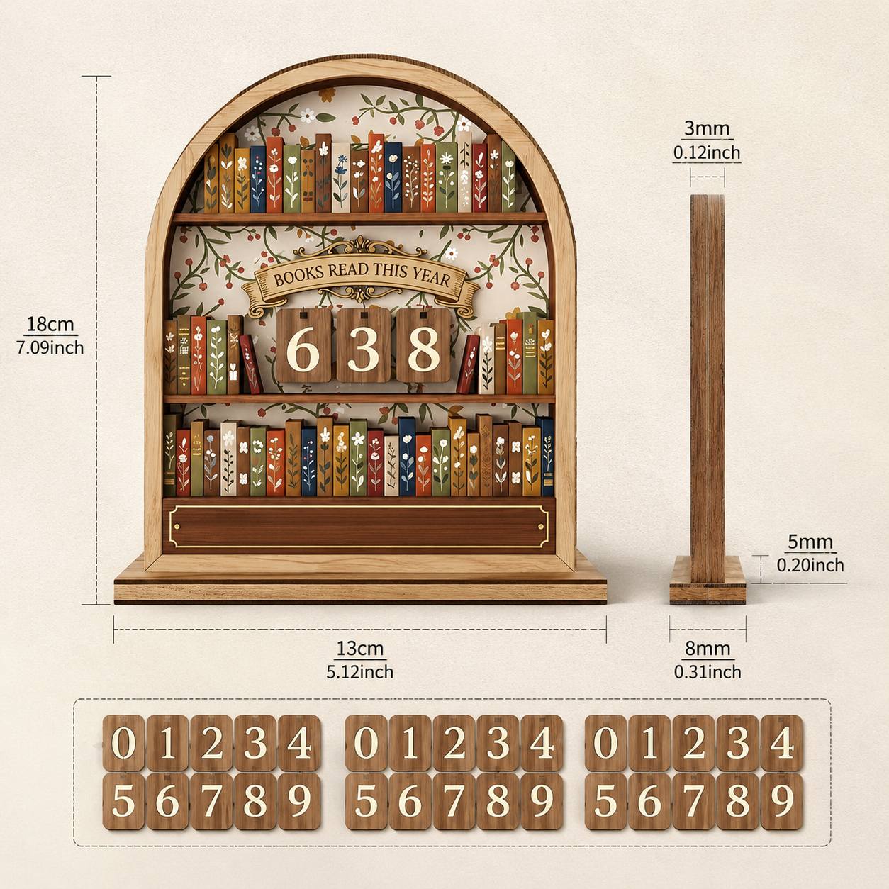 TEMU Vintage Wood Reading Counter - Sliding Number Tally Book Counter With 3 & Irregular Shape Desk Decor Suitable For Bookshelf, Library, Office -