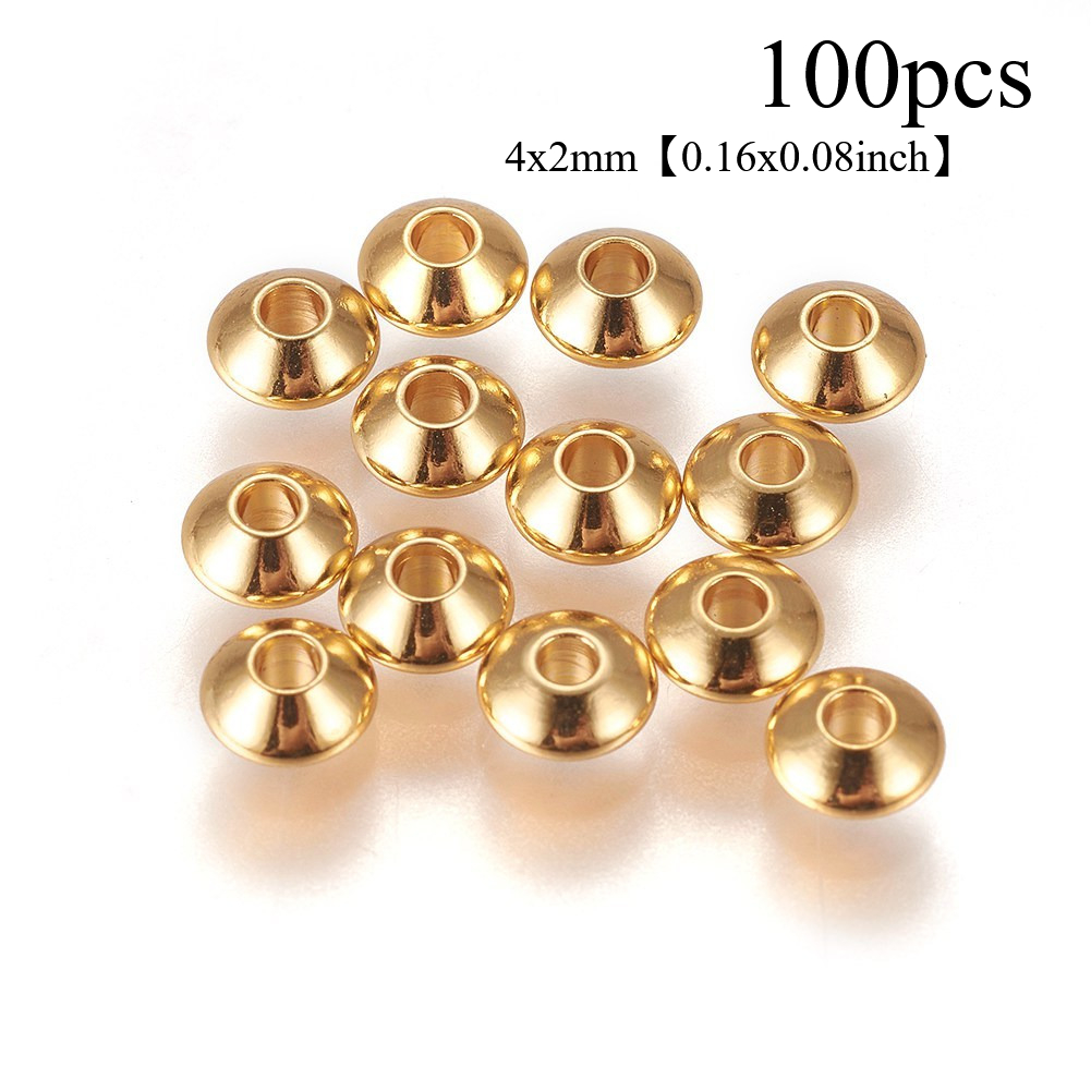 TEMU 100 Stück 304 Edelstahl Spacer Perlen, Rondelle, Unterteller Perlen, 24K Vergoldenet, 4X2mm, Loch: 1.6mm, Perlen & Perlen Sortiment, für