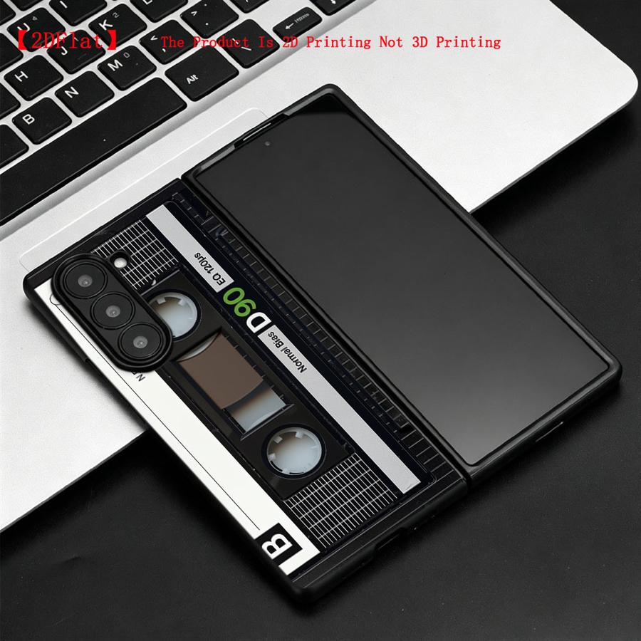 TEMU Phone Case - 2d Flat Phone Cover Case Suitable For For Galaxy Z Fold8 Fold 8 7 6 5 4 3 Z Z Fold4 Z Fold3 Grid Retro Cassette
