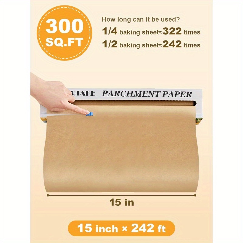 parchment paper roll for baking 15  242ft 300 sq. ft nonstick baking paper sheets with slide cutter heavy duty extra long for kitchen baking cooking grilling steaming unbleached, kitchen baking essential, baking sheet liner, unbleached parchment sheets, heavy duty parchment, tear-resistant sheets, food-grade coating, meal prep  , professional Product details 5