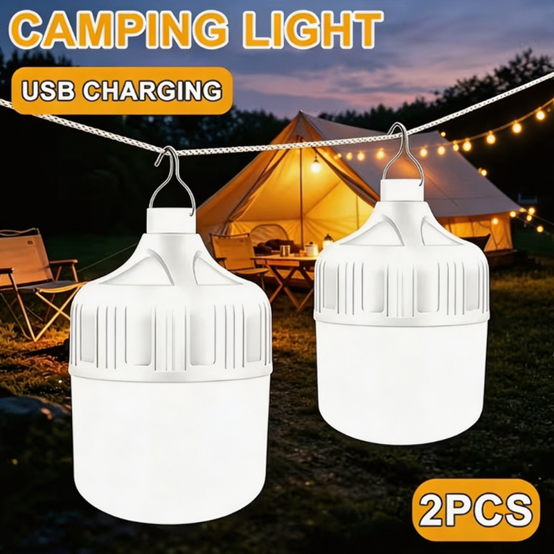TEMU Lihangstar 2pcs Camping Flashlight Set, Portable Led Camping Light, Usb Rechargeable, 3 Lighting , Ipx4, Perfect For Hanging In Tents, Outdoor