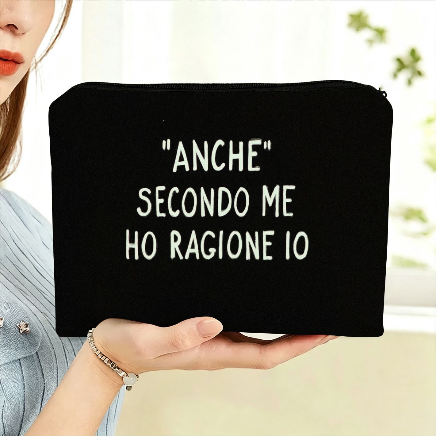 TEMU ' I ' Funny Quote Pouch - Stylish Zipper Makeup Bag, Durable Travel Toiletry Organizer, Large Capacity Storage Case For Cosmetics, Stationery,