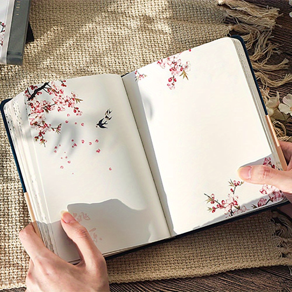 1pc vintage floral hardcover notebook with lined pages japanese inspired art mixed colors       ruled journal for daily writing   gift for men women cute notebook
