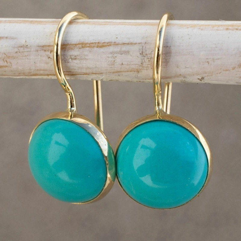TEMU Elegant And Minimalist Pendant Earrings With Large Synthetic Turquoise Inlay For Women's Banquets, Commuting, And Gift Earrings