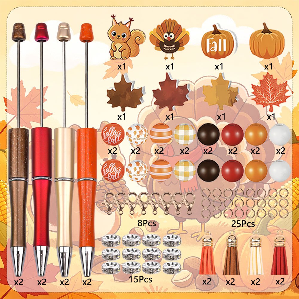 TEMU 8-set Thanksgiving Squirrel And Turkey Beaded Ballpoint Pens