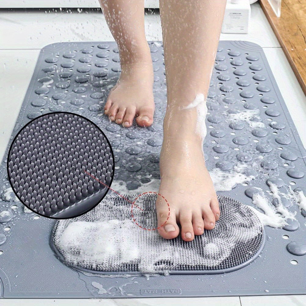 Non-slip Bath Mat Light Blue Non-slip Pvc Bath Mat With Massage Texture | Dot Pattern, Suction Cup Backing For Shower - Ideal New Year Gift, Bath Additions