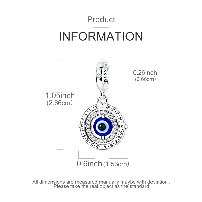 S925 Silver Reversible Eye Pendant Charm Beads, Gift for Her