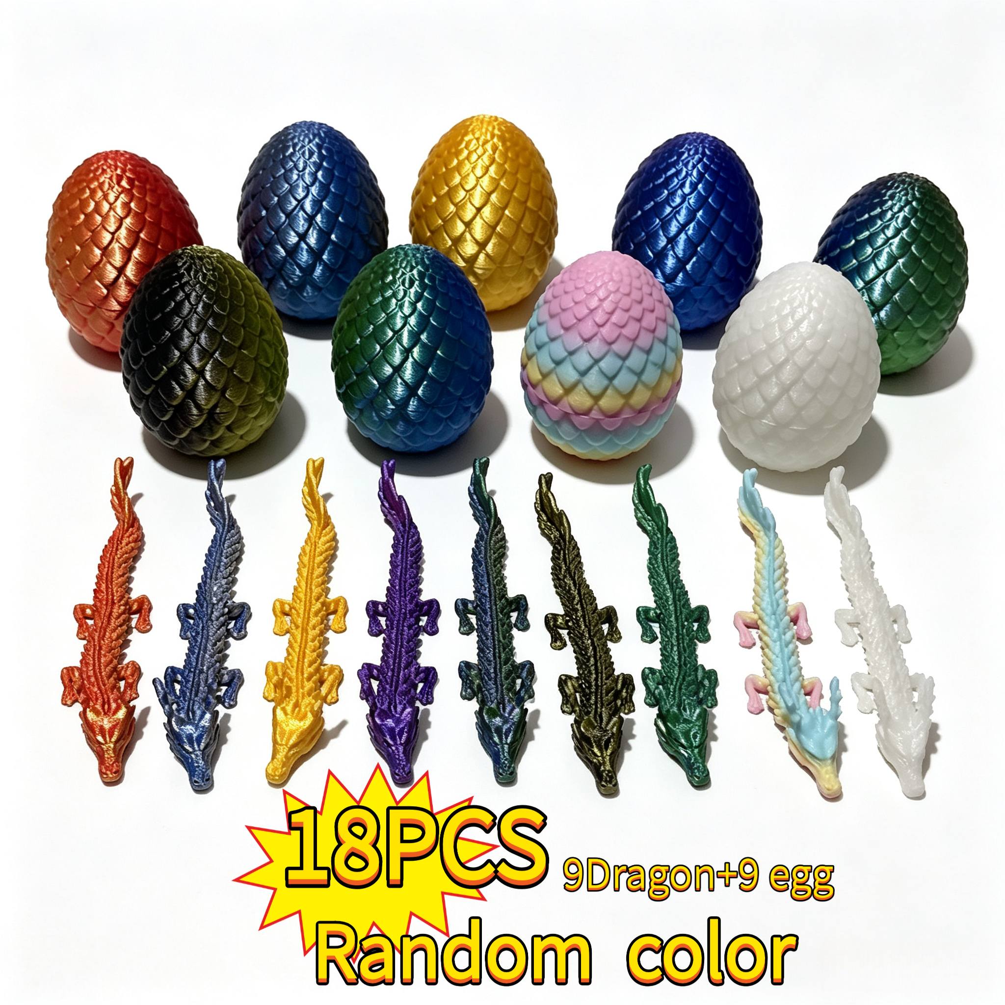 TEMU Lot de 18 œufs de dragon et dragons-locvins imprimés en 3D, couleurs aléatoires, convient pour , les fêtes, , les cuisines, les bureaux, les