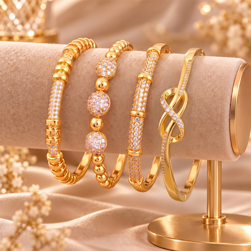 Women's Vibe Stacking Bangle Set, Mixed Decor & Minimal Glossy Styles
