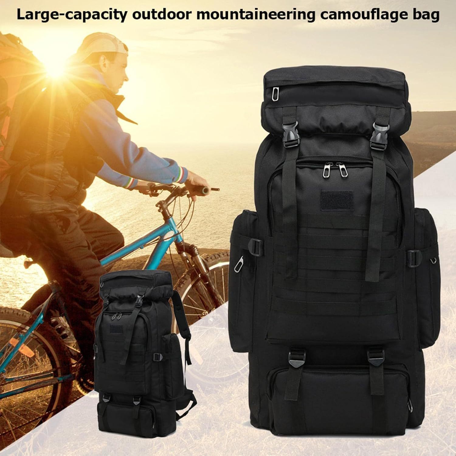 Image of 75l Jungle Camouflage Backpack, Wear-resistant, Large Capacity, Portable, Suitable For Mountaineering, Camping, Hiking And Cycling