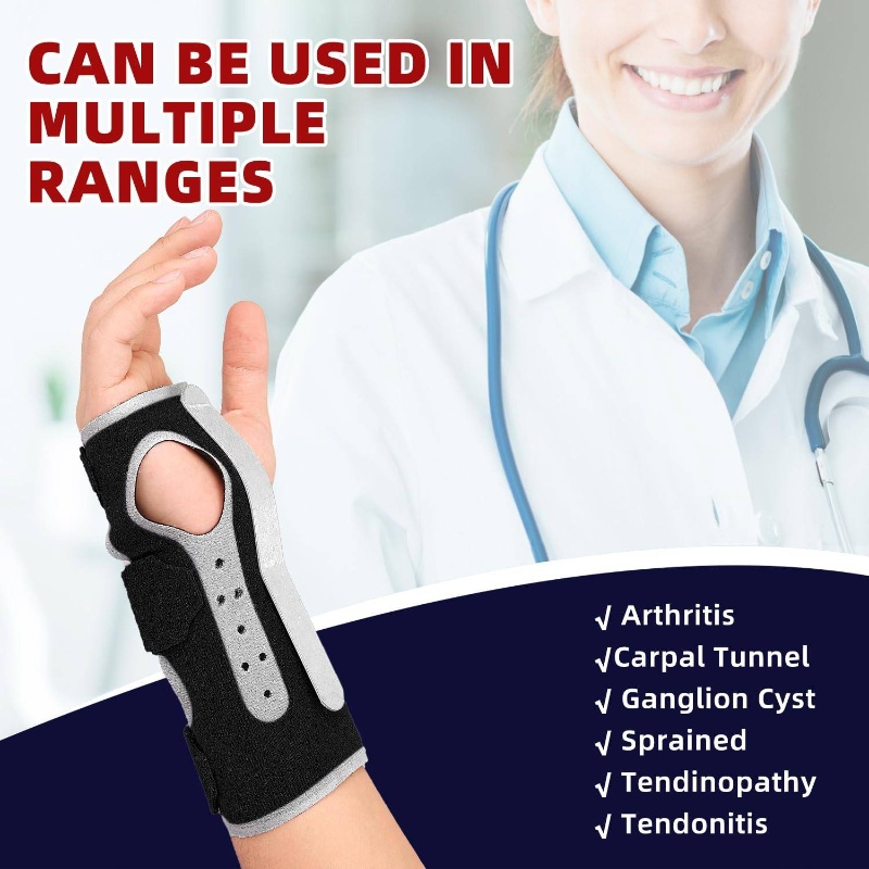 Adjustable Wrist Brace with Ergonomic Support & Cushioned - Night & Day Use for Carpal Tunnel, Tendonitis - Sturdy Stabilizing Strap, One Size Fits Most Adults - Ideal for Typing, Gripping, Repetitive Tasks - Black Grade Wrist Splint