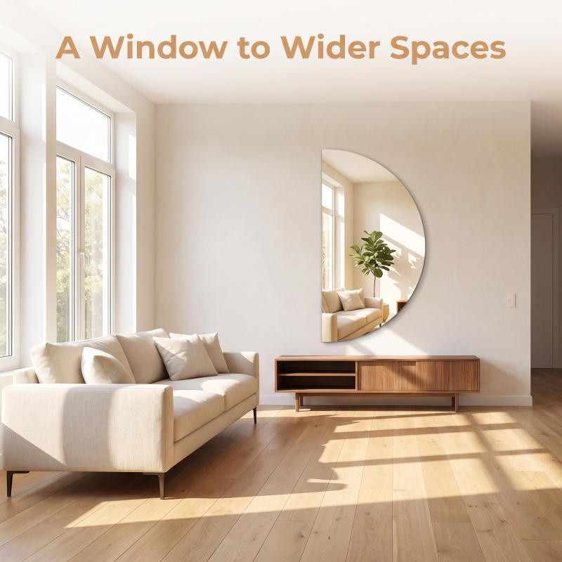 Half-Circle Irregular Acrylic Wall-Mounted Dressing Mirror, Lightweight & Waterproof