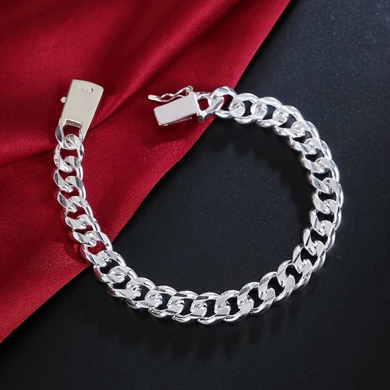 

1pc 925 Sterling Silver Plated Cuban Link Bracelet, Fashion Korean Style, Men's And Women' Model, Stock