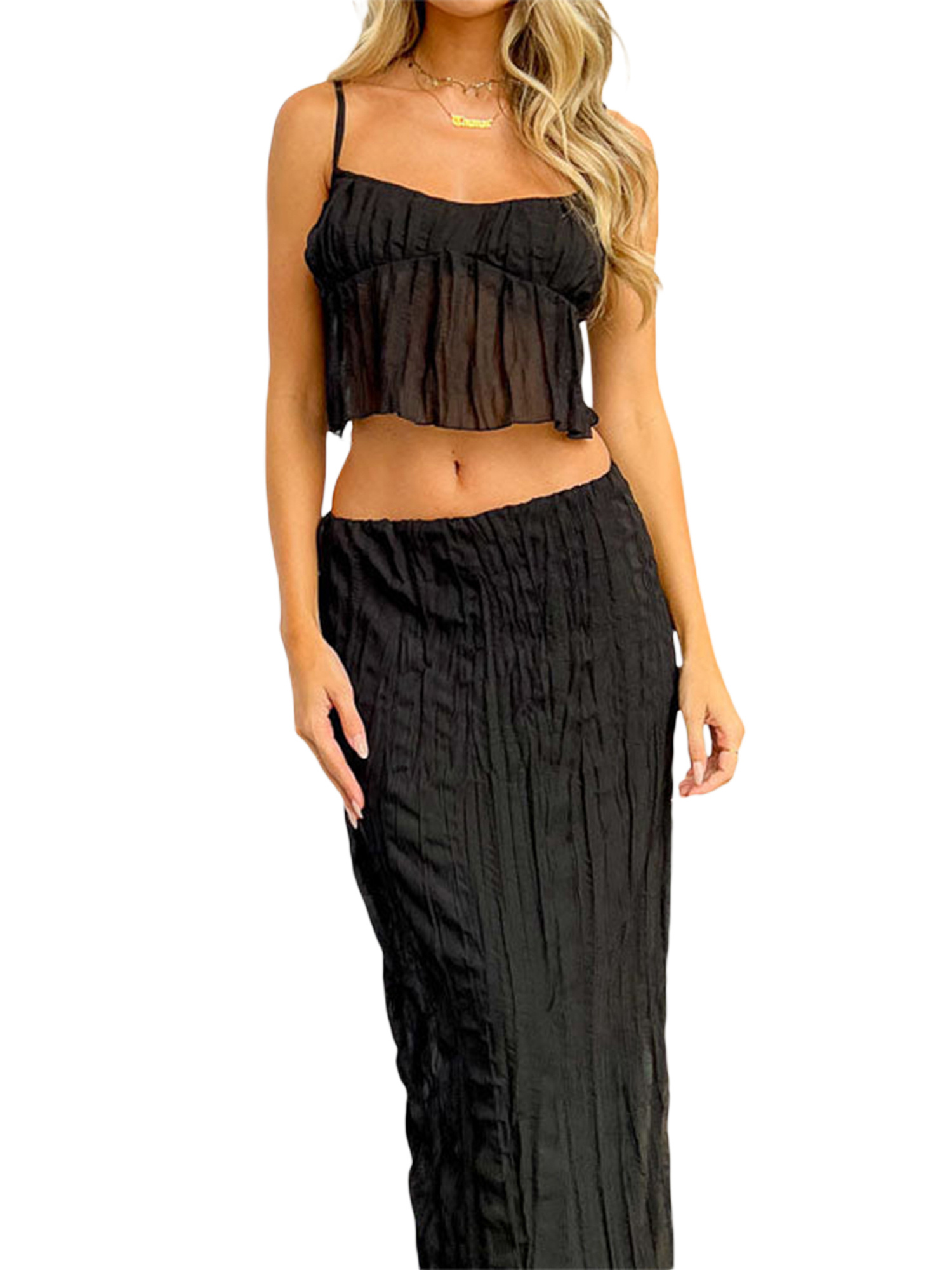 ruffle trim pleated tube top