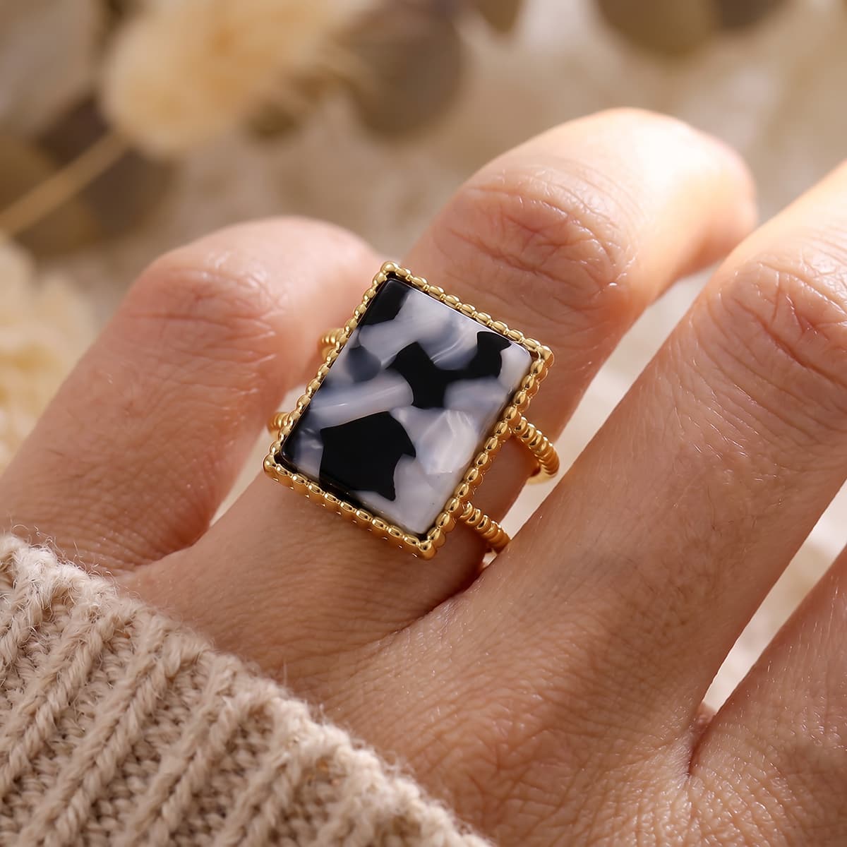 Minimalist Copper Geometric Square Adjustable Open Ring