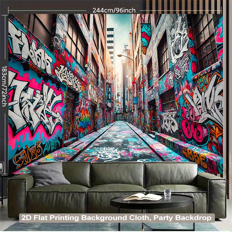 TEMU 2d Flat, 2d Flat Printing Backdrop Banner 1pc, Graffiti Art Background Cloth, Vibrant Wall Hanging For Living Room, Bedroom, Office, Or Party