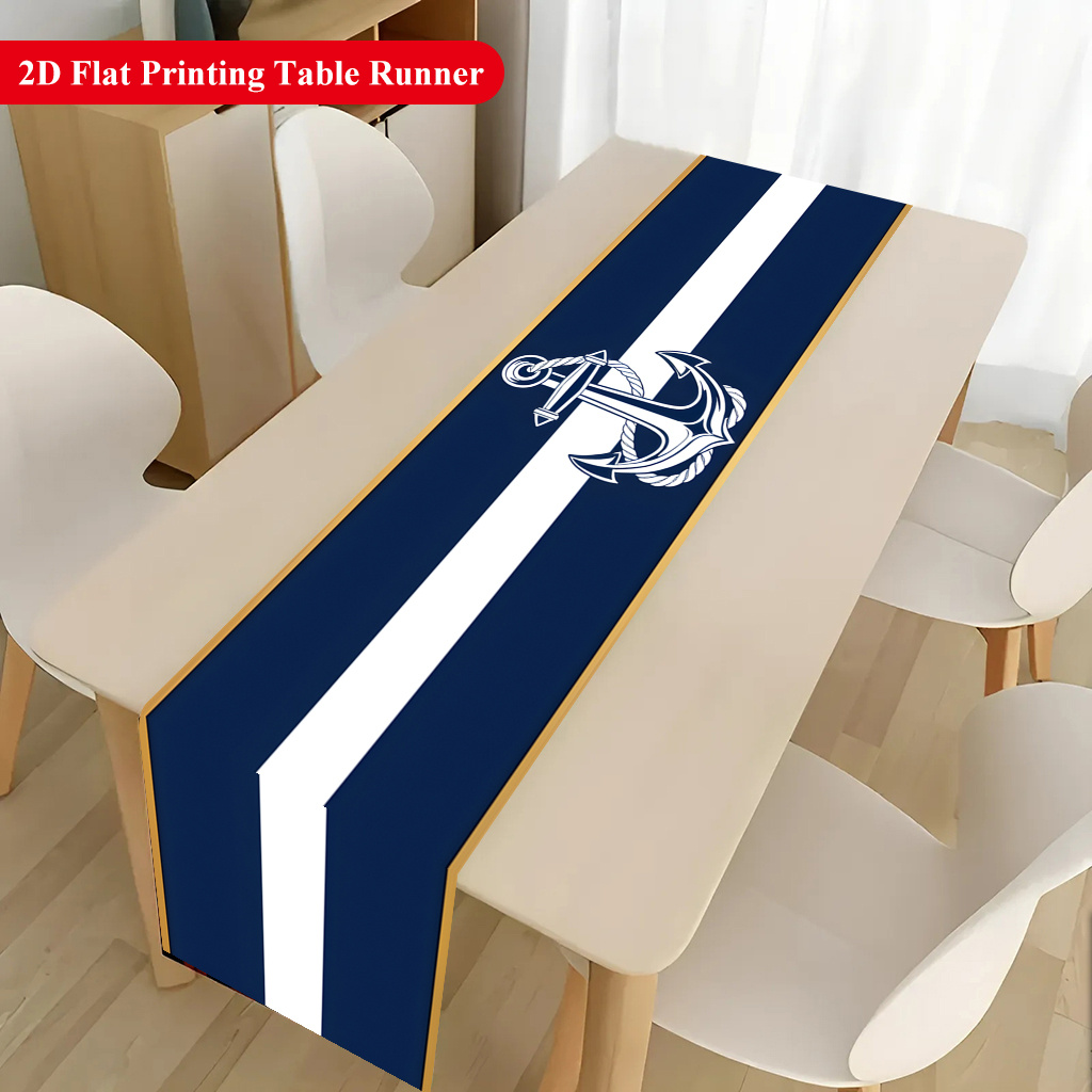 TEMU Chemin de table plat 2D 1pc, et Blanc Épais Bande Horizontale Polyester Nappe Rectangulaire, Chemin de table de réception, Nappe en tissu de