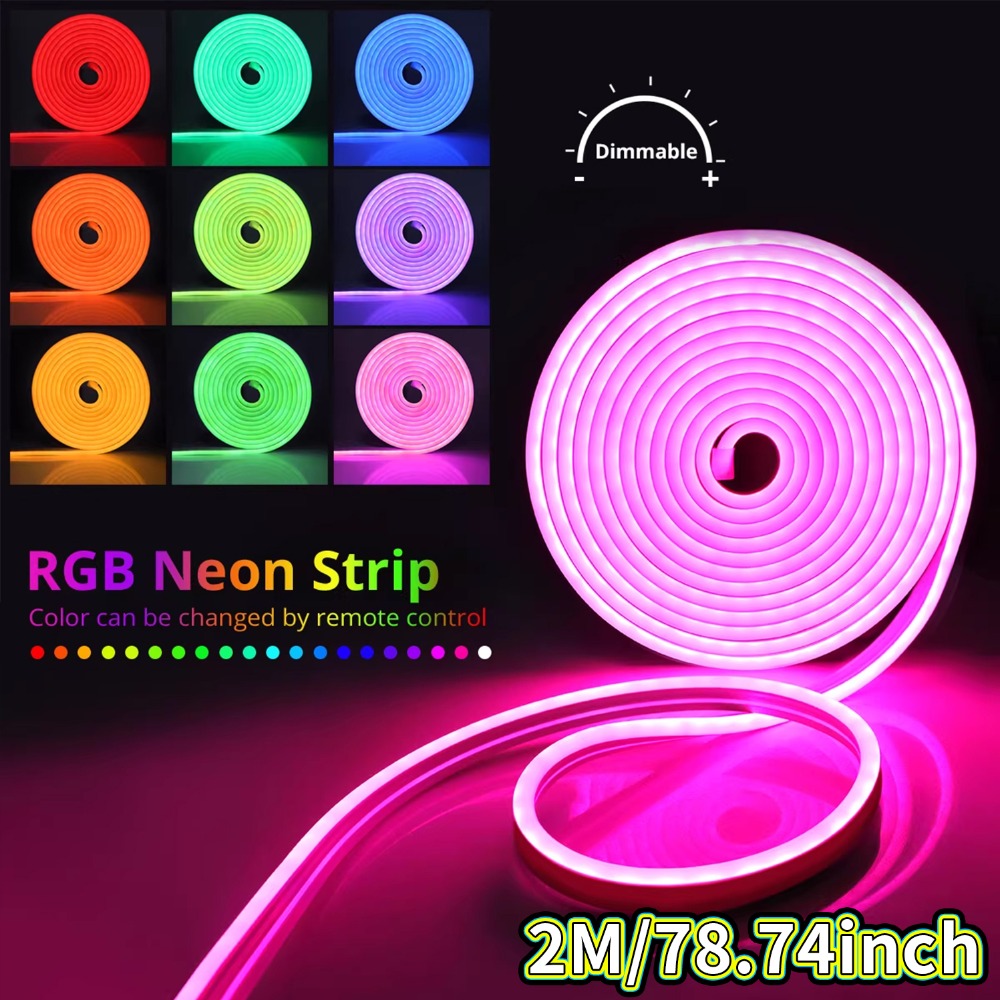 TEMU Silicone Led Neon Strip Light (3.2ft/6.6ft/9.8ft/16.4ft Rgb), App And Remote Control, Music-sync Color-changing Lights, Gaming Neon Strip For