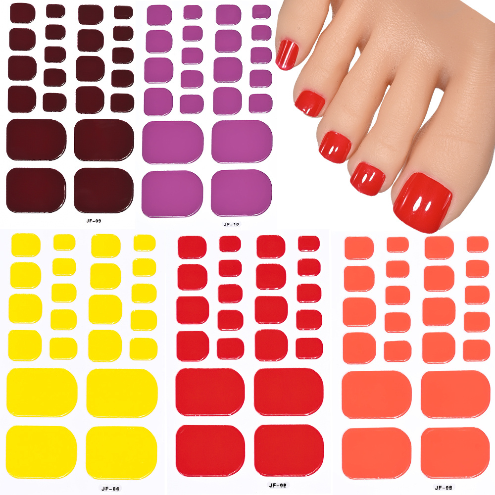 TEMU 5pcs Solid Color Toe Nail Stickers Wraps For Women Full Cover Toenail Strips Sliders Spring Summer Self Adhesive Diy Feet Tips Decals