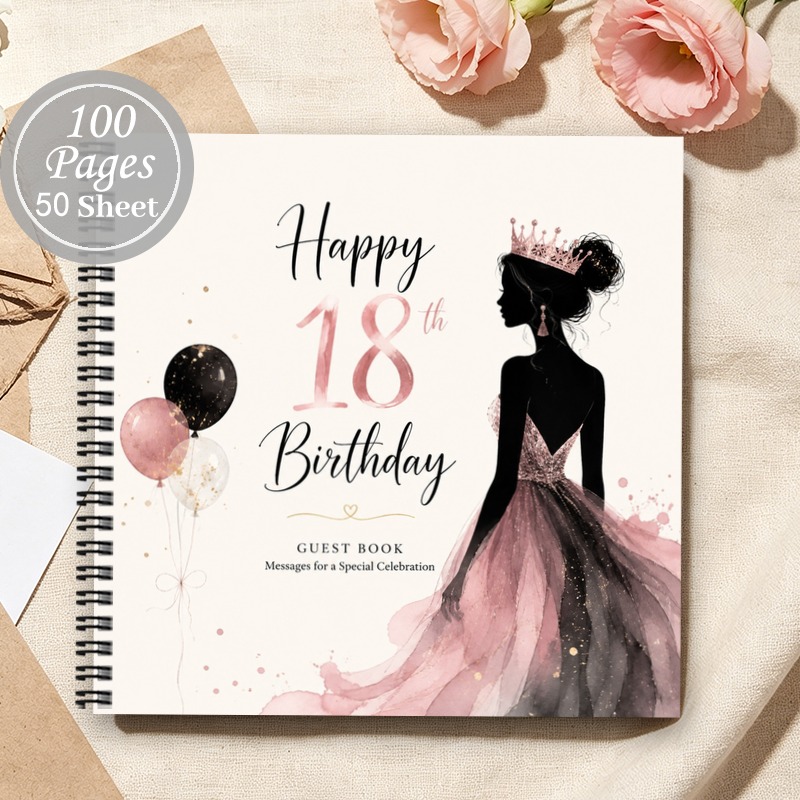 TEMU 1 pièce 'or d'anniversaire esthétique, Journal de souvenirs familiaux, 'or vierge, Livre de messages de signature pour 18e anniversaire avec