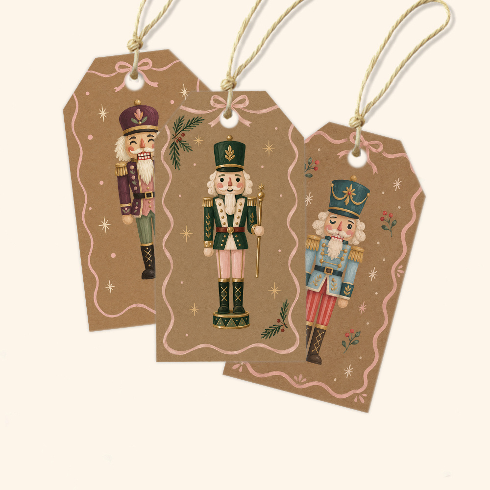 TEMU 48pcs Christmas Related Gift Tag Set With , Featuring Nutcracker Figure Vintage Illustration , Suitable For Holiday Package Decoration, Present