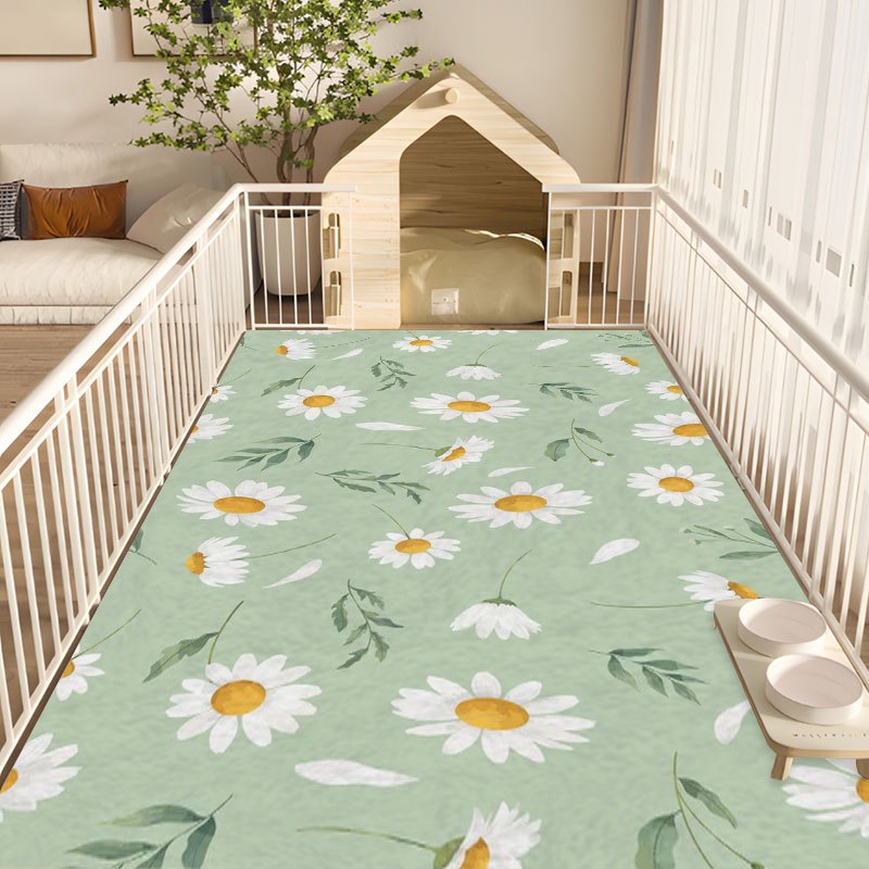 TEMU 1pc [easy-to- Mat] Non-slip, Washable Dog Pee Pad | High-quality White Daisy And Green Leaf Pattern Mat For Cats And Dogs, Suitable For Kennel