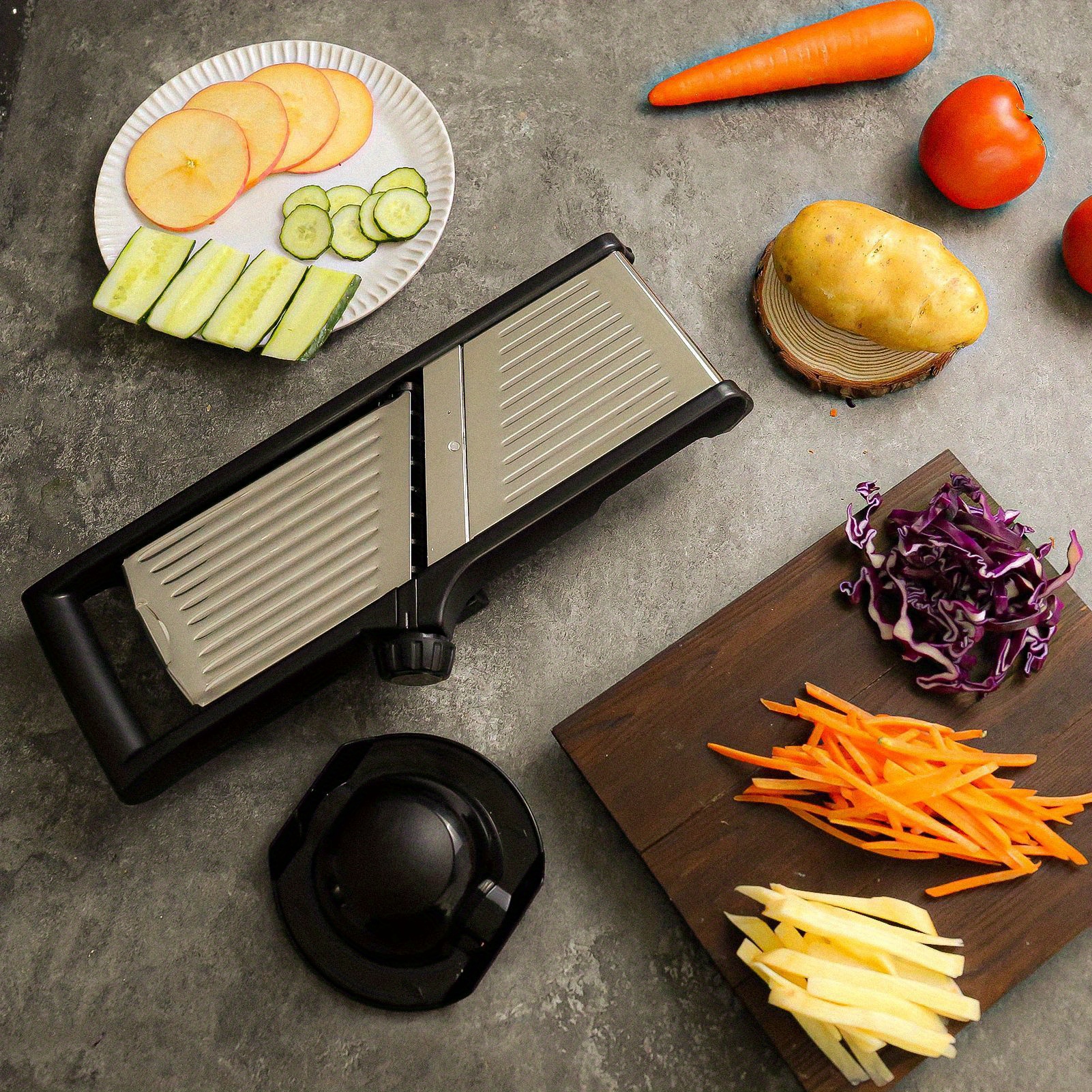 1 set heavy duty adjustable vegetable slicer with sharp blades multi functional kitchen tool for onion potato carrot cucumber   parsley   for   kitchens easy clean stainless steel construction meal prep food preparation spacesaving gadget   material culinary tools cooking enthusiasts Product details 2