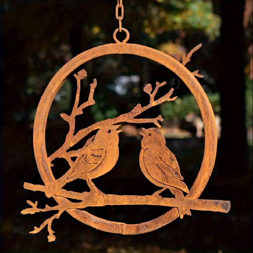 

1pc Rustic Silhouette Hanging Decor, Contemporary Garden Art, No-feather Porch Ornament, Ideal Valentine's Day Gift For Bird Lovers And Moms, Outdoor Metal Decoration