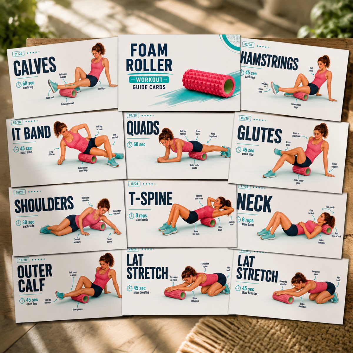 TEMU Post-workout Stretching Cards Suitable For Full Body Recovery - Foam Roller Workout Guide With Visual Routines, Relaxation & Mobility Exercises,