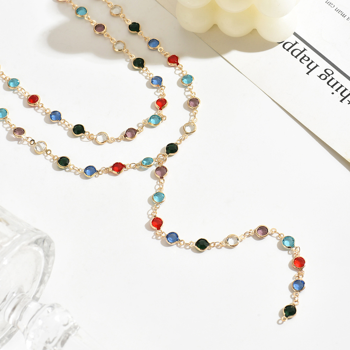 2pcs Bohemian Candy-Colored Double-Layer Adjustable Y-Style Necklace